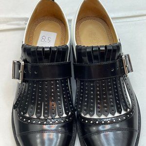 The Office Of Angela Scott Womens Black White Leather Oxford Casual Shoes Sz 8.5